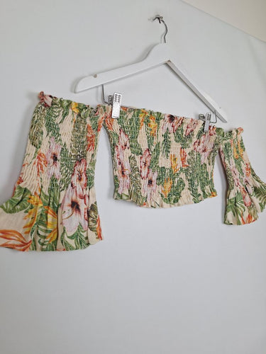 Second-Hand - Hansen & Gretel Linen Shirred Hibiscus Print Tube Top Size XS - SwapUp