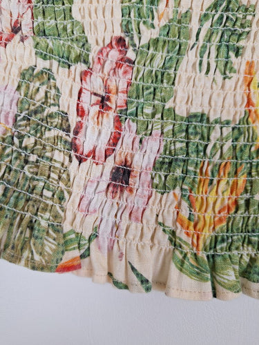 Second-Hand - Hansen & Gretel Linen Shirred Hibiscus Print Tube Top Size XS - SwapUp