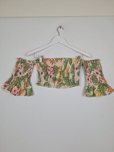 Second-Hand - Hansen & Gretel Linen Shirred Hibiscus Print Tube Top Size XS - SwapUp