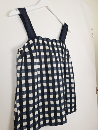 Second-Hand - POL Navy Gingham Textured Tank Top Size 8 - SwapUp