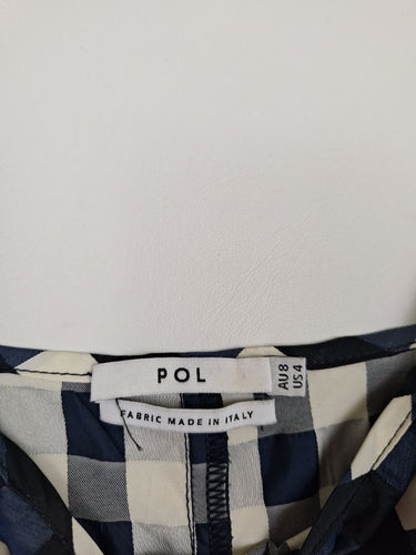 Second-Hand - POL Navy Gingham Textured Tank Top Size 8 - SwapUp