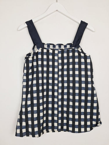 Second-Hand - POL Navy Gingham Textured Tank Top Size 8 - SwapUp