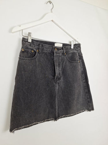 Second-Hand - Auguste Washed Black Raw Edge Denim Skirt Size 10 - SwapUp
