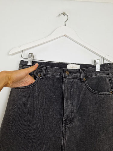 Second-Hand - Auguste Washed Black Raw Edge Denim Skirt Size 10 - SwapUp