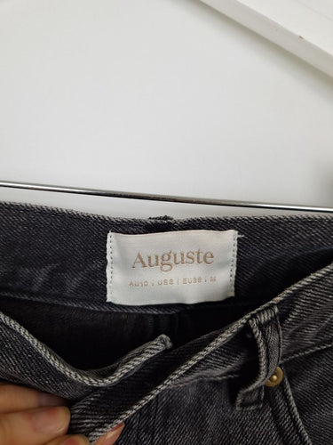 Second-Hand - Auguste Washed Black Raw Edge Denim Skirt Size 10 - SwapUp