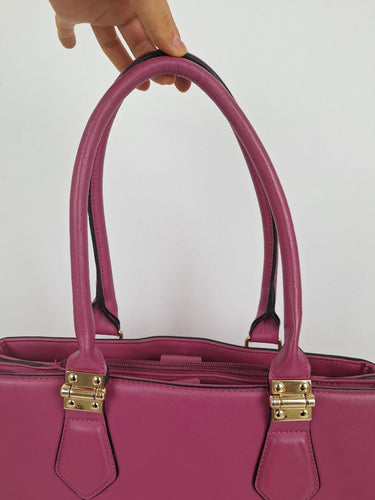Second-Hand - Laura Jones Berry Pink Hinge Hardware Handbag - SwapUp