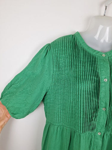 Second-Hand - Zjoosh Earthy Green Linen Pin Pleat Dress Size 12 - SwapUp