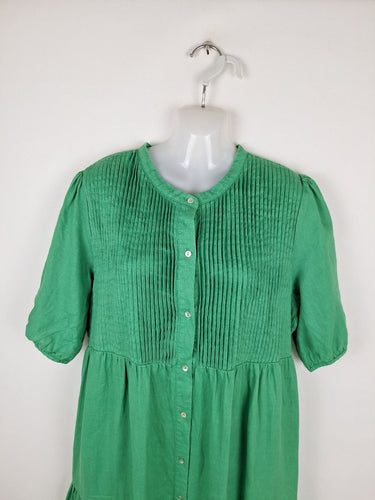 Second-Hand - Zjoosh Earthy Green Linen Pin Pleat Dress Size 12 - SwapUp