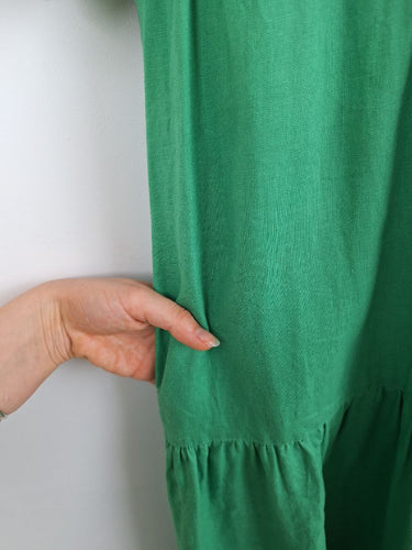 Second-Hand - Zjoosh Earthy Green Linen Pin Pleat Dress Size 12 - SwapUp