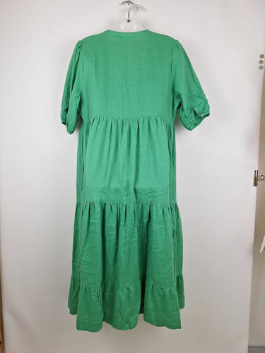 Second-Hand - Zjoosh Earthy Green Linen Pin Pleat Dress Size 12 - SwapUp