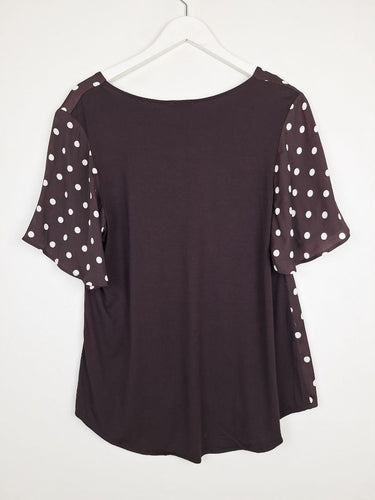 Second-Hand - Witchery Chocolate Polka Dot Duo Top Size M - SwapUp
