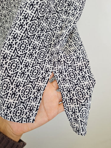 Second-Hand - Trenery Timeless Navy Print Silk Top Size XS - SwapUp
