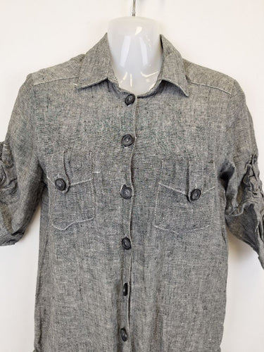 Second-Hand - Gorman Casual Grey Button Up Linen Playsuit Size S - SwapUp