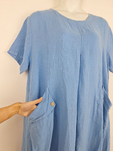 Second-Hand - DONNA DONNA Periwinkle Linen Rexlaxed Dress Size XXL - SwapUp