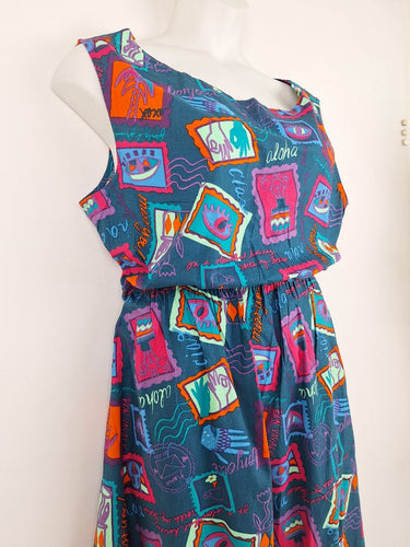 Second-Hand - Keshet Graphic Travel Teal Dress Size XXL - SwapUp