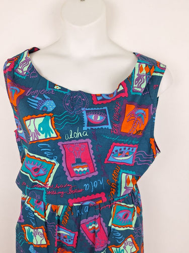 Second-Hand - Keshet Graphic Travel Teal Dress Size XXL - SwapUp