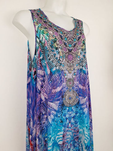 Second-Hand - The Swank Resort Vibrant Peacock Maxi Dress Size XL - SwapUp