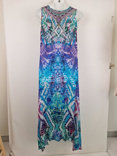 Second-Hand - The Swank Resort Vibrant Peacock Maxi Dress Size XL - SwapUp