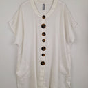 Second-Hand - Taking Shape Crisp Linen Funky Button Blouse Size 22 - SwapUp