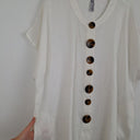 Second-Hand - Taking Shape Crisp Linen Funky Button Blouse Size 22 - SwapUp