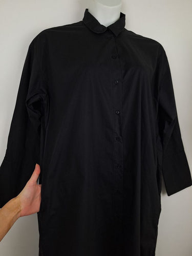 Second-Hand - Lee Mathews Black Wide Cuff Poplin Shirt Dress Size 10 - SwapUp