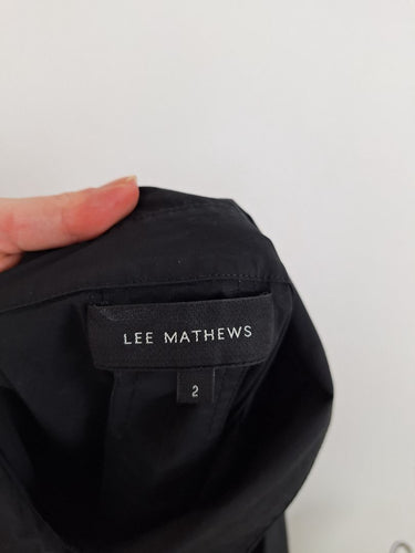 Second-Hand - Lee Mathews Black Wide Cuff Poplin Shirt Dress Size 10 - SwapUp