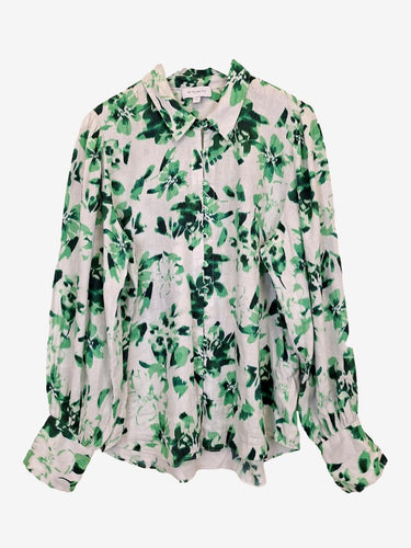 Witchery Linen Ikat Floral Puff Sleeved Shirt Size 16