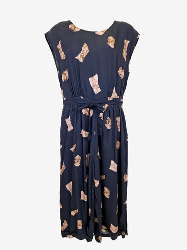 Elk Navy Forsyth Shimmer Print Wide Leg Jumpsuit Size 16