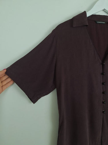 Second-Hand - Country Road Chic Eggplant Button Up Shirt Size 6 - SwapUp