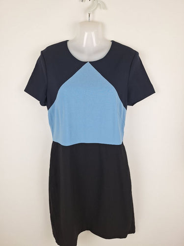 Second-Hand - Diane von Furstenberg Classic Blue ColourblockWool Office Dress Size 12 - SwapUp
