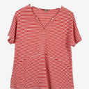 Second-Hand - Yarra Trail Panelled Red Striped Casual Linen Top Size L - SwapUp