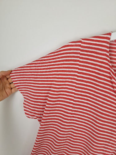 Second-Hand - Yarra Trail Panelled Red Striped Casual Linen Top Size L - SwapUp