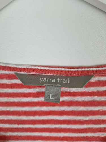 Second-Hand - Yarra Trail Panelled Red Striped Casual Linen Top Size L - SwapUp