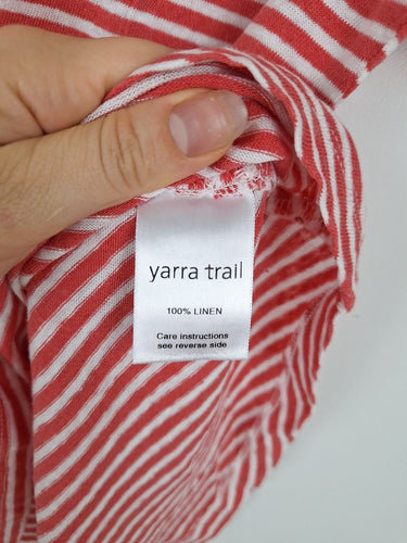 Second-Hand - Yarra Trail Panelled Red Striped Casual Linen Top Size L - SwapUp