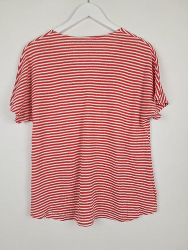 Second-Hand - Yarra Trail Panelled Red Striped Casual Linen Top Size L - SwapUp