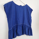 Second-Hand - Brigid McLaughlin Cobalt Ruffle Linen Blouse Size S - SwapUp