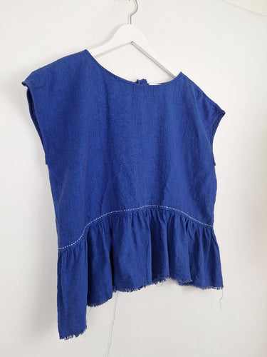 Second-Hand - Brigid McLaughlin Cobalt Ruffle Linen Blouse Size S - SwapUp