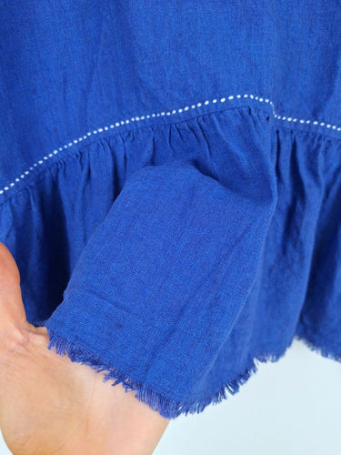 Second-Hand - Brigid McLaughlin Cobalt Ruffle Linen Blouse Size S - SwapUp