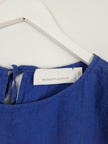 Second-Hand - Brigid McLaughlin Cobalt Ruffle Linen Blouse Size S - SwapUp