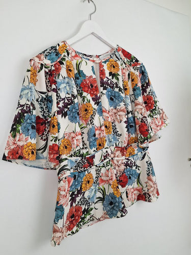 Second-Hand - Veronika Maine Key Hole Cut Out Autumn Flowers Top Size 12 - SwapUp