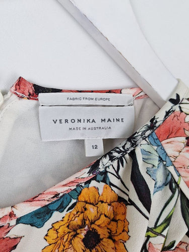 Second-Hand - Veronika Maine Key Hole Cut Out Autumn Flowers Top Size 12 - SwapUp