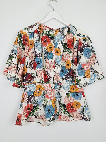 Second-Hand - Veronika Maine Key Hole Cut Out Autumn Flowers Top Size 12 - SwapUp