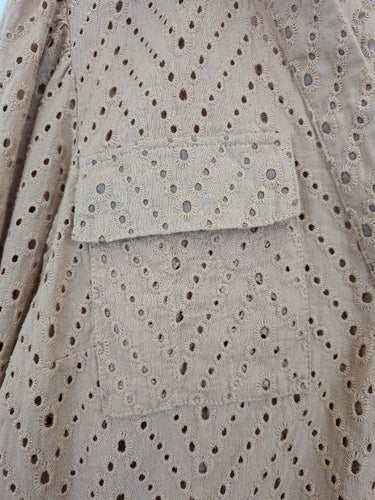 Second-Hand - White Sandstorm Caramel Broderie Open Neck Shirt Size XS - SwapUp