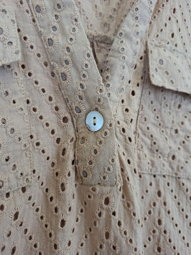 Second-Hand - White Sandstorm Caramel Broderie Open Neck Shirt Size XS - SwapUp