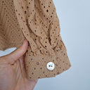 Second-Hand - White Sandstorm Caramel Broderie Open Neck Shirt Size XS - SwapUp