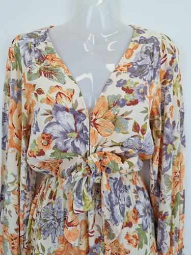 Second-Hand - Kivari Plunge Neck Pastel Floral Mini Dress Size XS - SwapUp