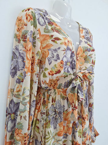 Second-Hand - Kivari Plunge Neck Pastel Floral Mini Dress Size XS - SwapUp