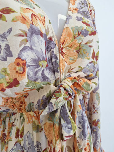 Second-Hand - Kivari Plunge Neck Pastel Floral Mini Dress Size XS - SwapUp