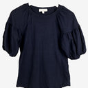 Second-Hand - Witchery Navy Jersey Puff Sleeve Top Size XXS - SwapUp