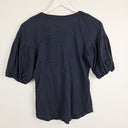 Second-Hand - Witchery Navy Jersey Puff Sleeve Top Size XXS - SwapUp